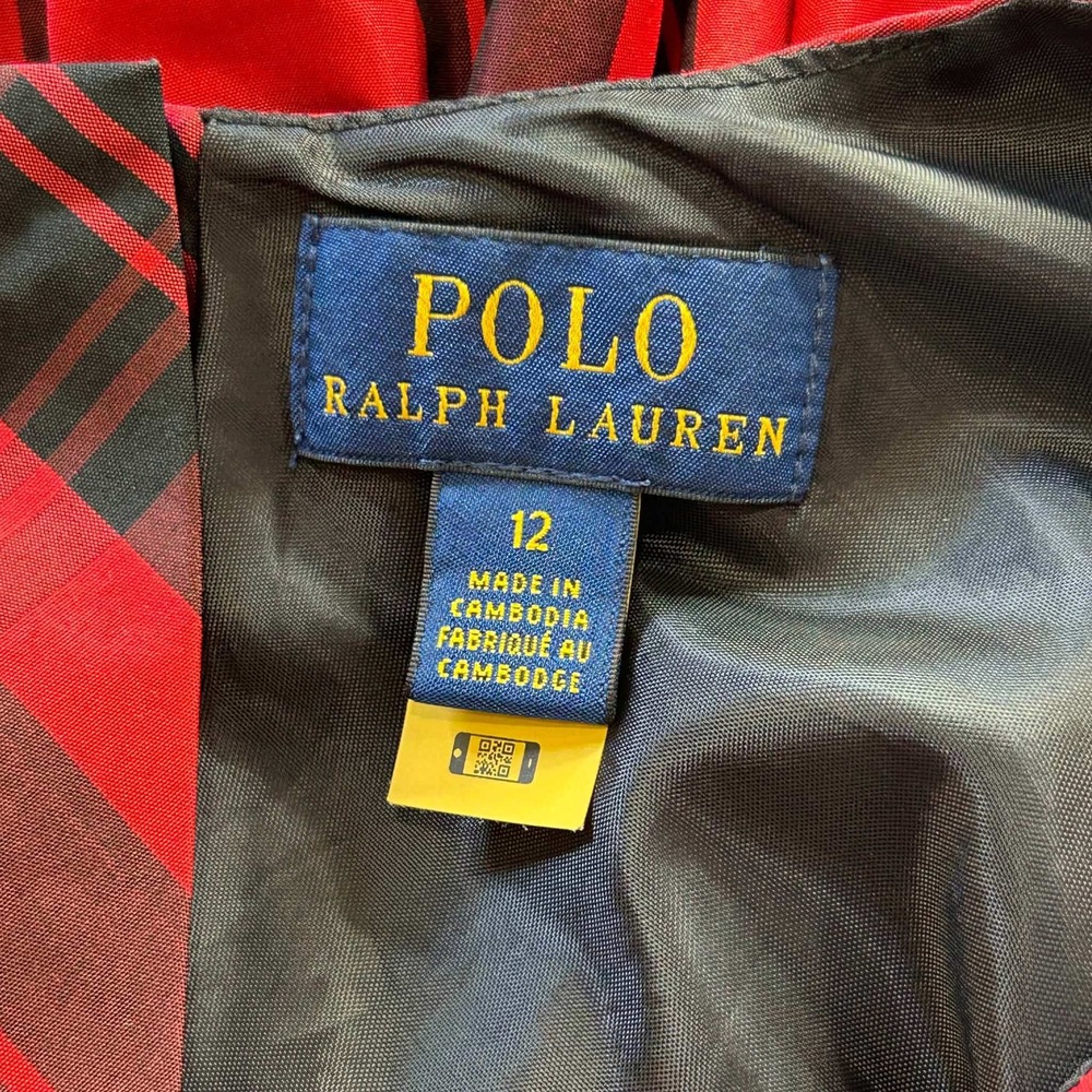 Polo Ralph Lauren Girls Red Black Plaid Taffeta Holiday Dress Size 12 - Picture 2 of 9